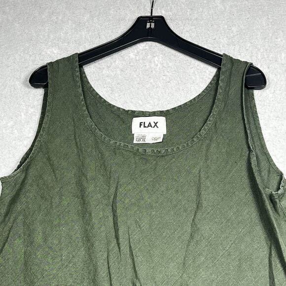 Flax Tank Top 100% Linen Women’s 2G 2XL Green Minimalist Lagenlook Sleeveless - Picture 2 of 10